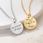 Personalisierte Halskette mit runder Abschlusskappe und Geburtsstein, graviertem Namen, Jahrgang und Text – zierlicher Schmuck als Abschlussgeschenk für Absolventen des Jahrgangs 2026