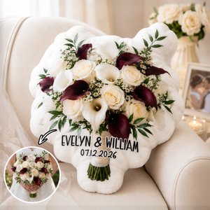 Personalised Wedding Bouquet Shape Soft Cushion with Names and Date Home Decor Wedding Anniversary Gift for Newlywed Couple