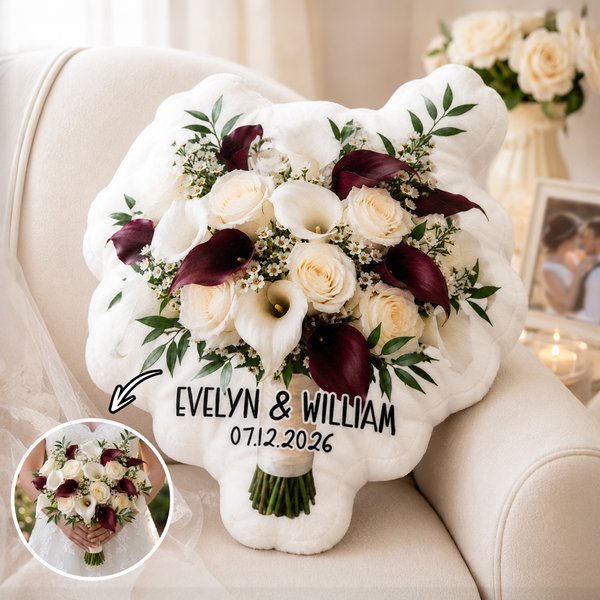 Personalised Wedding Bouquet Shape Soft Cushion with Names and Date Home Decor Wedding Anniversary Gift for Newlywed Couple