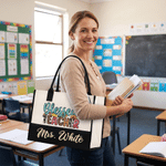 Borsa tote grande personalizzata con disegno di girasole e scritta “Blessed Teacher”, trousse da viaggio con testo, regalo di compleanno o per la Festa degli Insegnanti per insegnanti donne