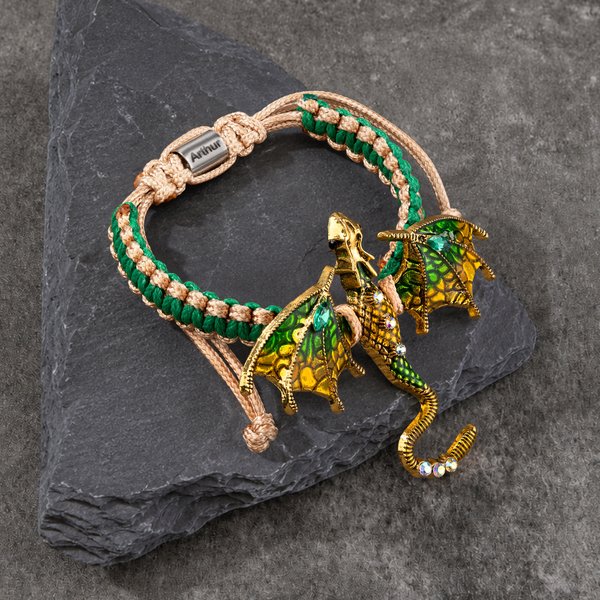 Personalized Enamel Fantasy Dragon Adjustable Braided Bracelet with Engraved Name Daily Wear Birthday Gift for Dragon Lovers Friends