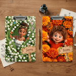 Personalized Birth Flower Cartoon Kid Photo Hanging Clipboard with Low Profile Clip and Name Daily Use Back to School Birthday Gift for Kids Students