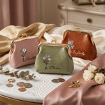 Personalized Birth Flower PU Leather Hand Wallet with Name Birthday Anniversary Gift for Family Friend