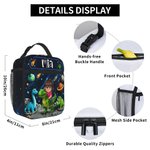 Personalised Dinosaur Cartoon Kid Character Portable Insulated Lunch Bag with Name and Mesh Pocket Back to School Birthday Gift for Girls Boys