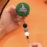 Personalised Ghost Pumpkin Spider  Glitter Acrylic Badge Reel with Name Halloween Gift for Doctor Teacher