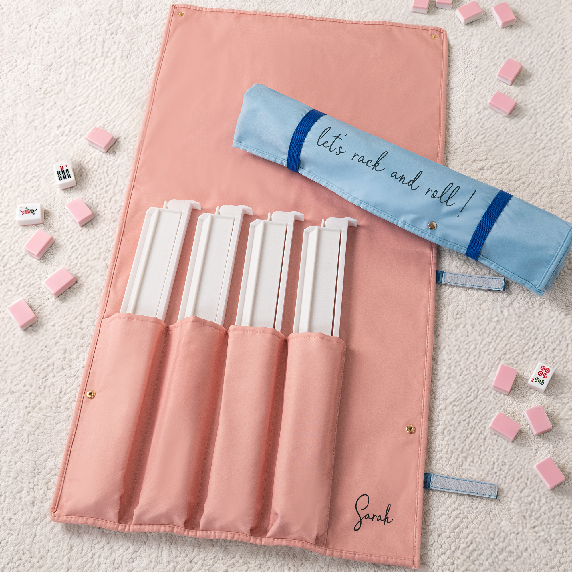 Personalisierte „Let's Rack and Roll“-Mahjong-Rack-Tragetasche – strapazierfähige Aufbewahrungstasche mit Namensaufdruck – Spielabend- und Geburtstagsgeschenk für Mahjong-Fans