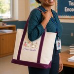 Personalized Cute Teacher Goose Large Canvas Tote Bag with Title & Surname Daily Use Back to School Gift for Teacher Family