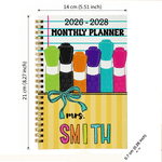 Personalised Bow Pencil Element 2026-2028 Planner Spiral Notebook with Weekly Monthly Planning Pages Teacher's Day Gift for Teacher