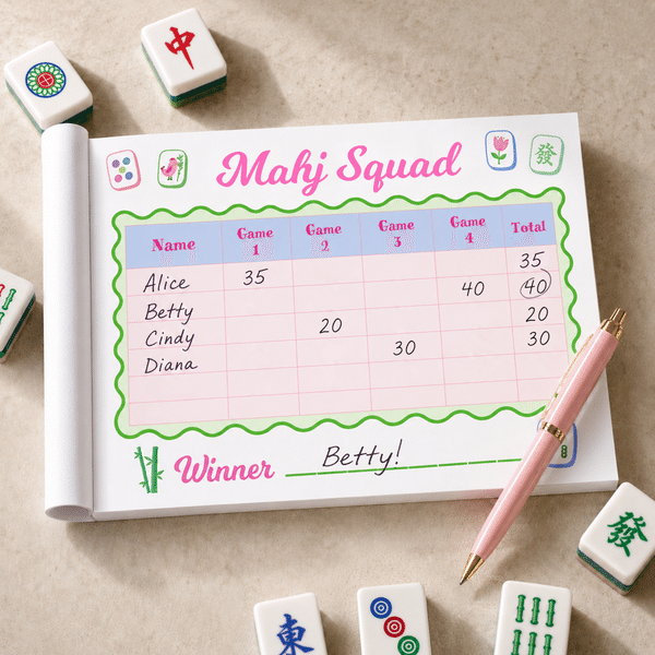 Personalised Watercolour Mahjong Bamboo Mahjong Scorecard Notepad with Text Mahjong Game Night Birthday Gift for Mahjong Lovers