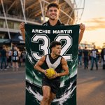 Personalised Multicolour Geometric Style Photo Quick Dry Beach Towel with Name and Number Team Birthday Gift for AFL Lovers