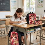 Personalised Birth Flower Photo Backpack Pencil Case Lunch Bag Set with Name Back To School Birthday Gift for Kids Boys Girls