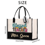 Borsa tote grande personalizzata con disegno di girasole e scritta “Blessed Teacher”, trousse da viaggio con testo, regalo di compleanno o per la Festa degli Insegnanti per insegnanti donne