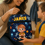 Personalized Q-Version Cartoon Kid Character Insulated Lunch Bag with Name Daily Travel Back to School Birthday Gift for Kids Students
