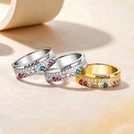 Personalized Family Zircon Ring with 1-10 Birthstones and Engraved Text Women Jewelry Birthday Mother's Day Gift for Mom Grandma