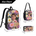 Personalised Birth Flower Photo Backpack Pencil Case Lunch Bag Set with Name Back To School Birthday Gift for Kids Boys Girls