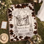Personalised Cowboy Boots Cattle Pattern Tassel Soft Throw Blanket with Name and Date Birthday Wedding Gift for Newlyweds