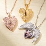 My Guardian Angel Always Close to My Heart - Personalized Sterling Silver Angel Wing Photo Locket Necklace