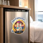 Calamita da frigo personalizzata con nome e coppia in stile cartone animato, tema crociera - Regalo estivo per sposi e coppie