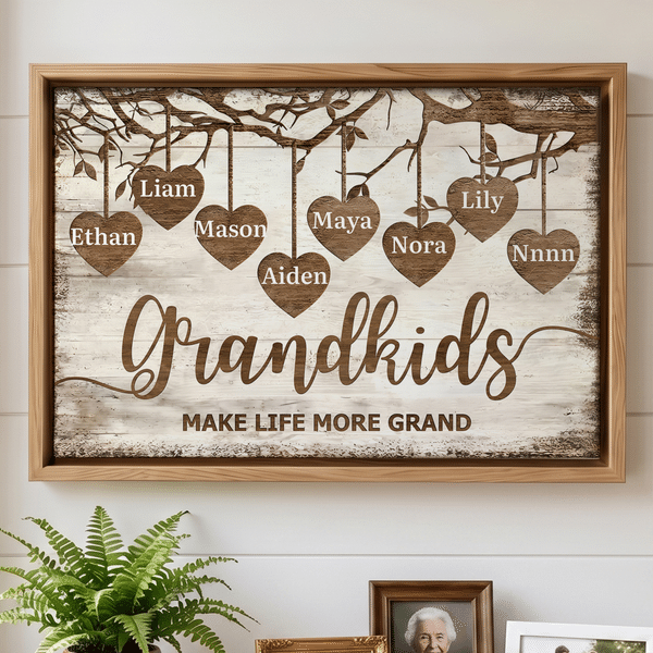 Personalized Grankids Family Tree Canvas Prints with 1-16 Names Home Decor Ship from USA Birthday Gift for Grandfather Grandmother