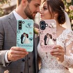 Coque de téléphone personnalisée sur le thème du mariage avec personnage de dessin animé, pour iPhone et Samsung, avec prénom – Cadeau d'anniversaire de mariage ou de fiançailles pour un couple