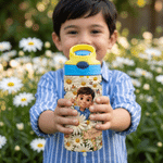Bottiglia d'acqua personalizzata da 12 oz con foto, fiore del mese di nascita multicolore e personaggio dei cartoni animati, con cannuccia e nome: regalo per il ritorno a scuola o per il compleanno, p