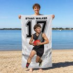 Personalised Multicolour Geometric Style Photo Quick Dry Beach Towel with Name and Number Team Birthday Gift for AFL Lovers