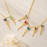 Personalized 1-8 Family Birth Butterflies Necklace with Name Dainty Jewelry Birthday Anniversary Gift for Grandma Mother Her