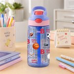 Personalized Ball Sport Pattern 16 oz Kids Water Bottle with Name Initial and Silicone Straw Daily Back to School Birthday Gift for Students