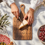 Personalised Boob Pattern Wooden Reversible Charcuterie Chopping Board with Engraved Name and Grip Housewarming Birthday Gift for Family Friends