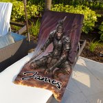Personalised Chinese-Style Dark Armor Zodiac Animal Oversized Quick Dry Beach Towel with Name Swimming Pool Party Birthday Gift for Family Friends