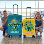 Personalized Dinosaur Ink Splash Design Luggage Cover Fits 18-32 Inches Suitcase with Name Travel Essential Vacation Birthday Gift for Kids