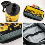 Personalized Yellow Excavator Truck Water Bottle Backpack Lunch Bag Pencil Case Set with Name Back to School Birthday Gift for Boys Students