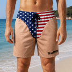 Personalized Humorous Stars and Stripes Men's Brief Design Quick Dry Swim Trunks with Drawstring Independence Day Holiday Birthday Gift for Men
