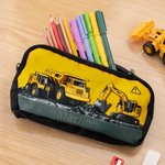 Personalized Yellow Excavator Truck Water Bottle Backpack Lunch Bag Pencil Case Set with Name Back to School Birthday Gift for Boys Students