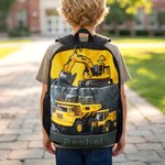 Personalized Yellow Excavator Truck Water Bottle Backpack Lunch Bag Pencil Case Set with Name Back to School Birthday Gift for Boys Students