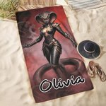 Personalised Chinese-Style Dark Armor Zodiac Animal Oversized Quick Dry Beach Towel with Name Swimming Pool Party Birthday Gift for Family Friends