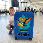 Personalized Dinosaur Ink Splash Design Luggage Cover Fits 18-32 Inches Suitcase with Name Travel Essential Vacation Birthday Gift for Kids