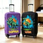 Personalized Dinosaur Ink Splash Design Luggage Cover Fits 18-32 Inches Suitcase with Name Travel Essential Vacation Birthday Gift for Kids
