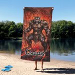 Personalised Chinese-Style Dark Armor Zodiac Animal Oversized Quick Dry Beach Towel with Name Swimming Pool Party Birthday Gift for Family Friends