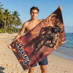 Personalised Chinese-Style Dark Armor Zodiac Animal Oversized Quick Dry Beach Towel with Name Swimming Pool Party Birthday Gift for Family Friends