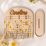 Personalized Birth Flower Wooden Jewellery Stand Earring Holder Organizer with Name and Base Birthday   Anniversary Gift for Women Sisters