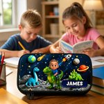 Personalised Jungle Space Star Cartoon Character Dinosaur Pencil Case with Name Back to School Birthday Gift for Kids Students