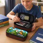 Personalised Jungle Space Star Cartoon Character Dinosaur Pencil Case with Name Back to School Birthday Gift for Kids Students