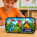 Personalised Jungle Space Star Cartoon Character Dinosaur Pencil Case with Name Back to School Birthday Gift for Kids Students