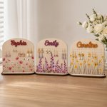 Personalized Birth Flower Wooden Jewellery Stand Earring Holder Organizer with Name and Base Birthday   Anniversary Gift for Women Sisters
