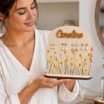 Personalized Birth Flower Wooden Jewellery Stand Earring Holder Organizer with Name and Base Birthday   Anniversary Gift for Women Sisters