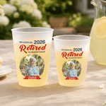 Personalised Summer Vacation Style Disposable Frosted Set of 10 Plastic Cups with Name Photo and Year Retirement Party Gifts for Retirees Coworkers