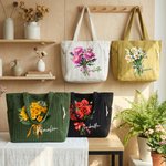 Personalized Birth Flower Large Capacity Corduroy Tote Bag with Name Travel Essential Birthday Mother's Day Gift for Mom Woman