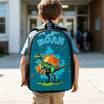Zaino personalizzato con dinosauro in stile cartone animato e effetto schizzo ad acquerello, con nome: regalo per il rientro a scuola o per il compleanno, per bambini e studenti