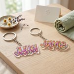Porte-clés et étiquette de sac personnalisés, style artistique « preppy » à motif floral, en acrylique : pour un usage quotidien, la plage, une fête ou un anniversaire ; cadeau idéal pour un enfant, u